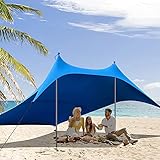 GRAVFORCE Family Beach Tent, Pop Up Beach Sunshade UPF50+ with 4 Aluminum Poles, Outdoor Shade for Camping Trips, Fishing, Backyard Fun or Picnics, UV Protection (Blue, 10X9 FT)