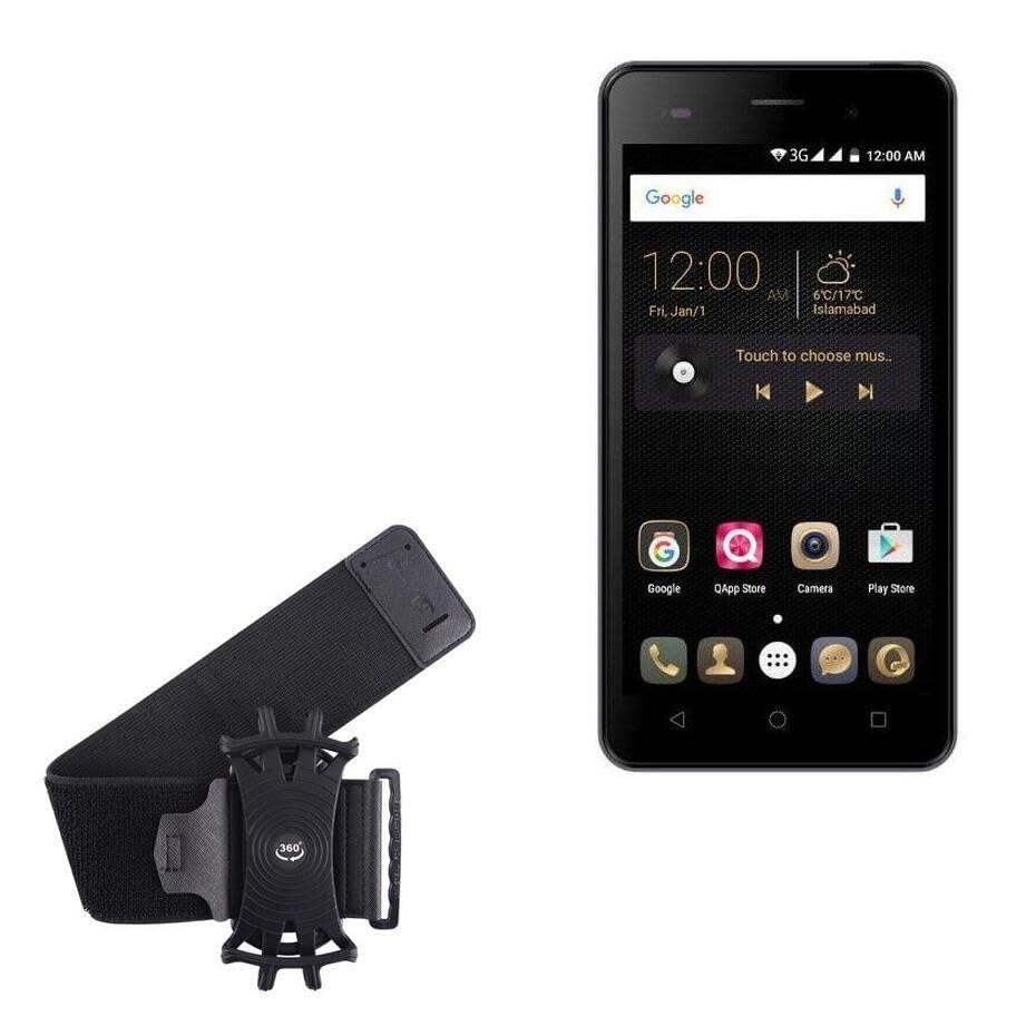 BoxWave Holster Compatible with QMobile Noir i6 Metal HD - ActiveStretch Sport Armband, Adjustable Armband for Workout and Running - Jet Black