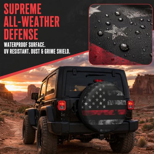 Image of Adventure RV Spare Tire Cover Suitable for RV Truck SUV Trailers Camper Off-Road Vehicle Adjustable Elastic Tire Cover 15 Inches (Retro Flag, 15in Suita)