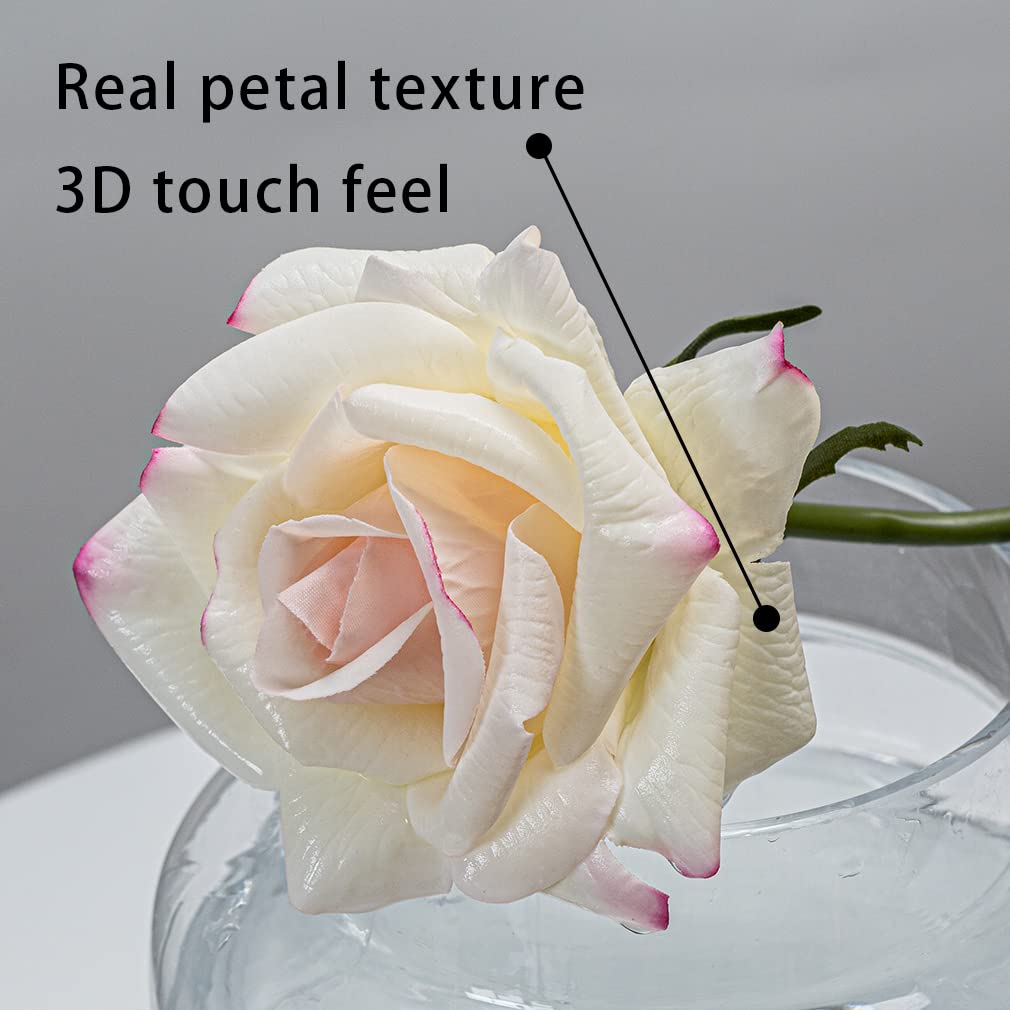 DUYONE Artificial Roses Single Stem 10pcs Fake Silk Flower Arrangement Bouquet for Home Party Wedding Decoration(White) - Image 3