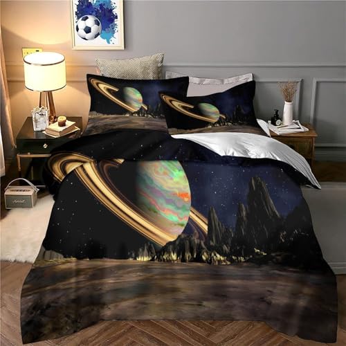 Housse de couette planète spatiale 140x200 microfibre 3D pour lit simple