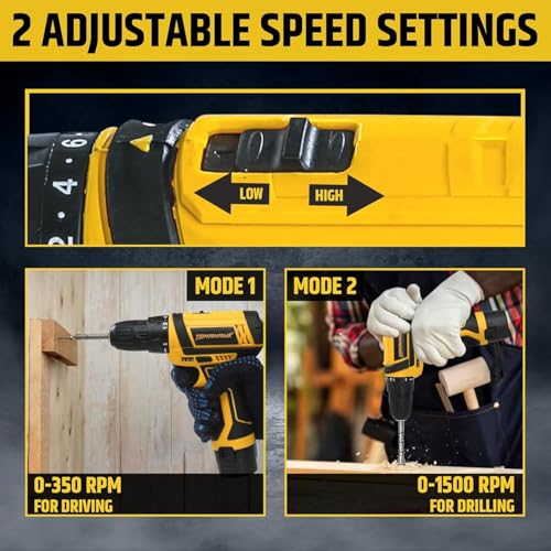Image of Tomahawk 12V Cordless Drill Machine & Screwdriver Kit for Home | 10mm Keyless Chuck | 2-Speed 350 /1350 RPM | 28 Nm, 18+1 Clutch | 2 x 1.5Ah Batteries + Charger | LED Light & Battery Indicator