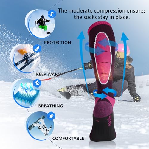 Image of Hylaea Merino Wool Ski Socks, Cold Weather Socks for Snowboarding, Snow, Winter, Thermal Knee-high Warm Socks, Hunting
