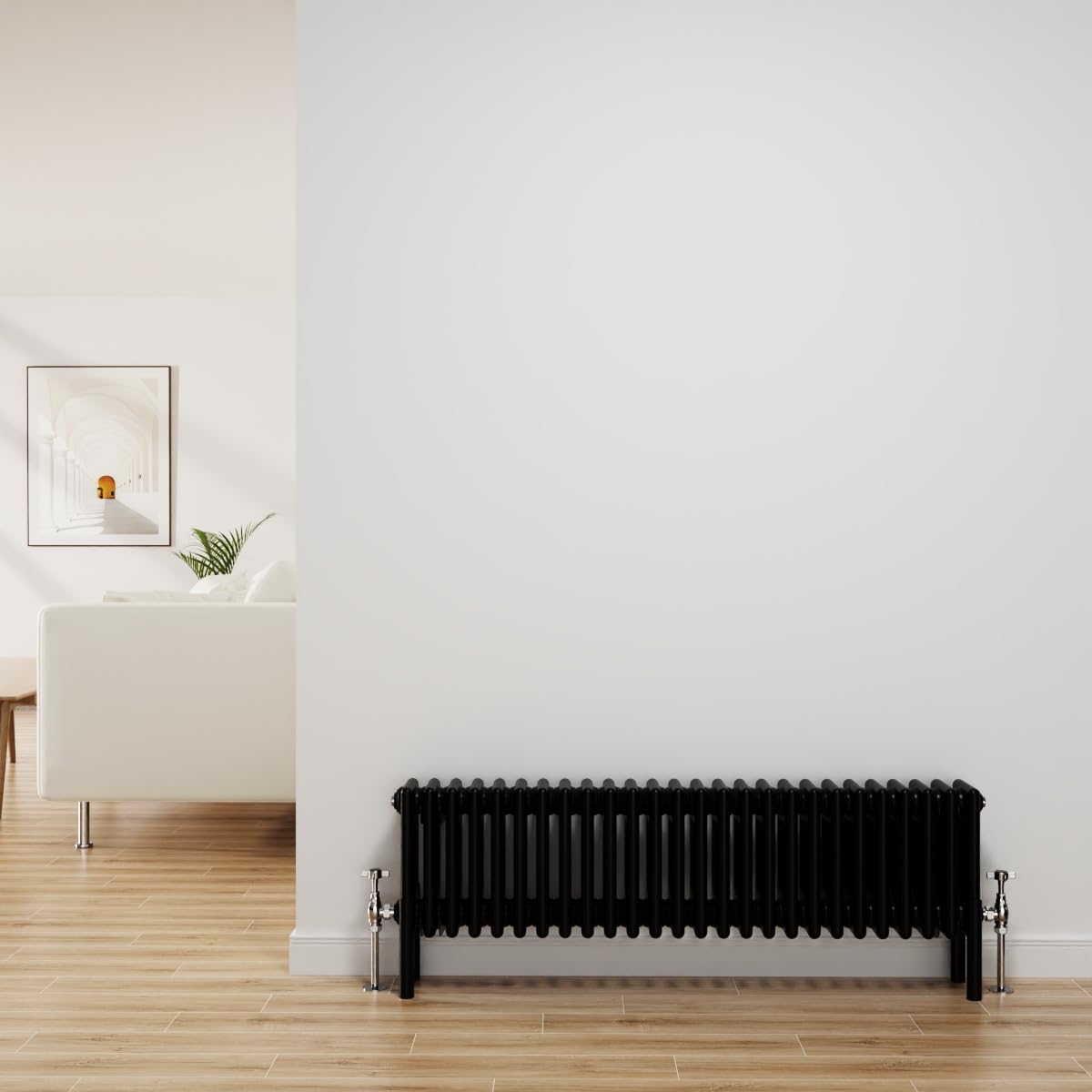Nrg Black Traditional Radiator Cast Iron 4 Column Horizontal Central Heating Bathroom Radiators 300X1190mm