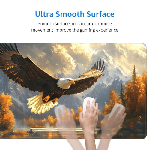 Image of Fall Eagle Landscape Extended Gaming Mouse Pad, with Stitched Edges Large Mouse Pad Desk Protector, Rubber Base Mousepad Keyboard Mouses Mat for Work Game Office Home- 32 inch X 12 inch Inch,E710