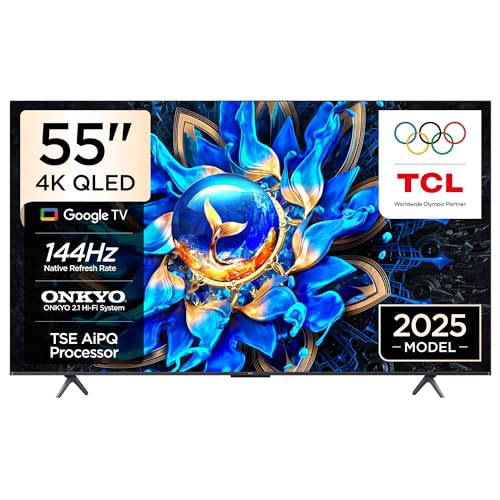تلفزيون ذكي QLED مقاس 55 بوصة بدقة وضوح 4K ومعدل تحديث 144 هرتز من تي ال سي، موديل 55T8C