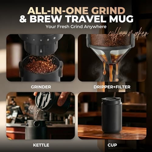 HAUSHOF Portable Electric Coffee Grinder, Travel Coffee Maker and Brewing Kit, Coffee Grinders for Home Use, Portable Pour Over Coffee Maker For Travel, Camping, Car - 1