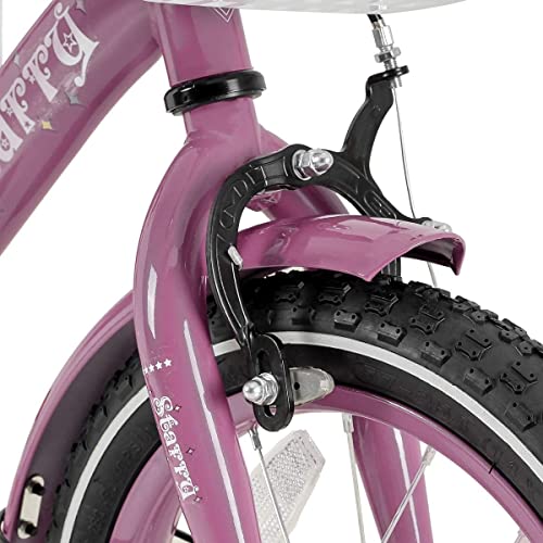 Image of JOYSTAR 12 Inch Kids Bike Little Daisy Girls Bike with Training Wheels Doll Seat Basket & Streamers Princess Kids Bicycle for Girls Toddler of 2-4 Years Toddler Girl Bikes Purple