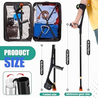 Geiserailie 2 Pcs Forearm Crutches for Adults, Folding Forearm Crutches Lightweight and Adjustable with Rubber Grips for Comfortable Grip, Aluminum Cane with Cuffs for Walking, Black