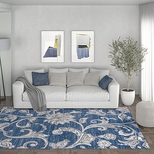 Alise Rugs Carrington Transitional Floral & Botanical Indoor Area Rug Dark Grey 5' x 7'