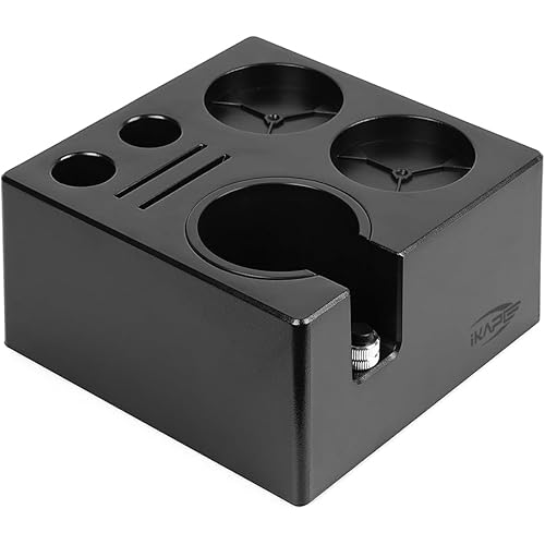 Espresso Tamper Station, Black Tamping Station Plastic Coffee Tamper Stand, Portafilter Holder for 51/54/58mm Espresso Machine Accessories(7 IN One)