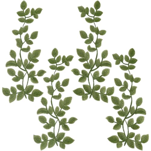 GORGECRAFT 4 écusson à Coudre en Forme de Feuille Verte Broderie Appliqué en Dentelle Motif Feuille de Forêt Vigne Bohème Col D'Épaule pour Vestes Jeans Autres Vêtements (à Faire Soi Même) Couture