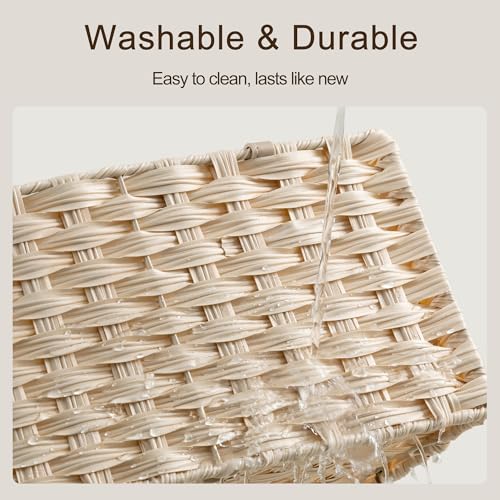 Image of HBlife Diaper Caddy Organizer, Washable Waterproof, Portable Plastic Wicker Woven Basket with Divider, Nursery Diaper Station, Baby Shower Gifts Basket & Car Organizer