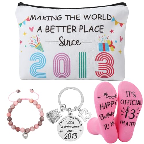 ViEinkaufen 13th Birthday Gifts for Girls Makeup Bag Keyring Bracelet Socks