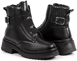 Bota Feminina de Inverno em Couro Forrada com Lã Impermeável - Chicago