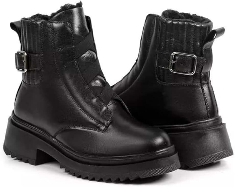 Bota Feminina de Inverno em Couro Forrada com Lã Impermeável - Chicago