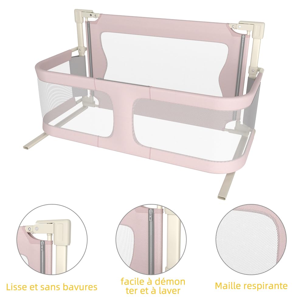 LANTUS Sponda Letto Bambini 2 in 1 Sbarra Letto Barriera Lettino o Cododo Lettino per Viaggi o Vacanze, Facile da Trasportare,120 * 50 * 105 cm (Rosa)