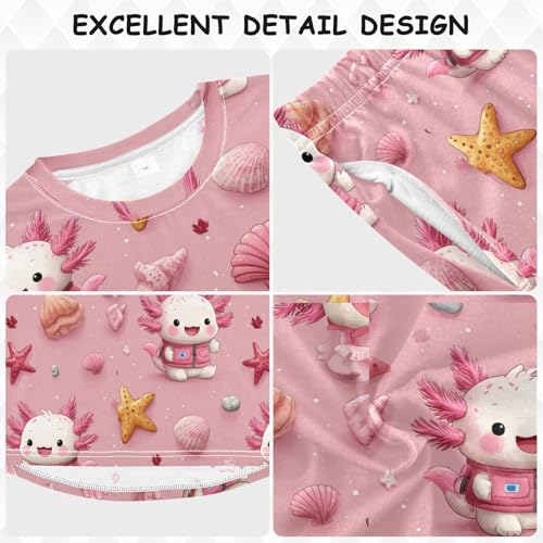 Cute Camping Axolotl Pink Soft Pajama Set for All Seasons,Breathable Pjs Long Sleeve Sleepwear,Comfy Loungewear 2 Piece Underwear Set 5T3