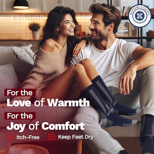 Image of Buttons & Pleats Wool Socks for Men & Women Merino Thermal Warm Cozy Winter Boot Sock