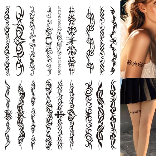 NATOSU 6 feuilles de Tatouage Temporaire, Autocollant Noir Tribal Faux Tatouage, Esquisse, Autocollant de Tatouage Temporaire, Tatouage Adhésif pour Femme et...