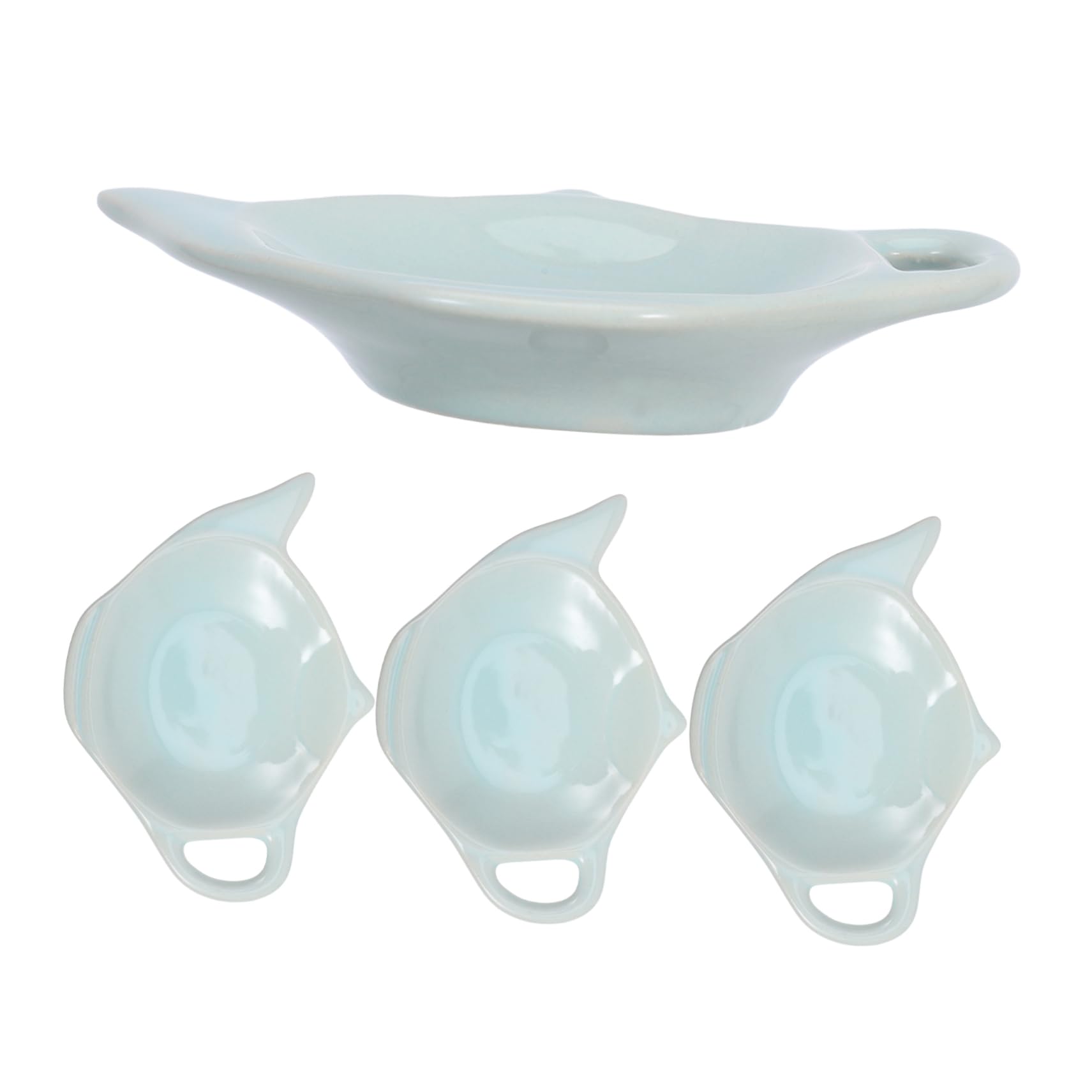 OKUMEYR 4pcs Teapot Shaped Ceramic Tea Bag Holders Multi Purpose Coasters for Tea Bags Dipping Bowls and Spoon Rests for Home Kitchen and Tearoom Use