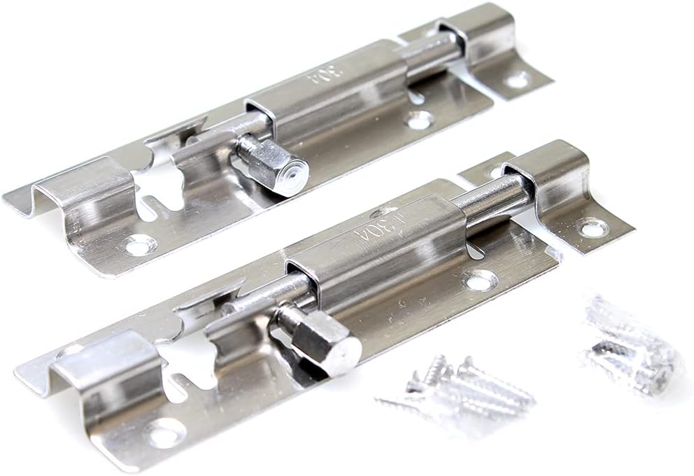 ZhongWang HardwareBT002 4 Inches Barrel Bolt Lock, Premium Thickened Door Latch Lock, Stainless Steel Slide Latch Lock with 12 Screws, 2 Pack Slide Lock