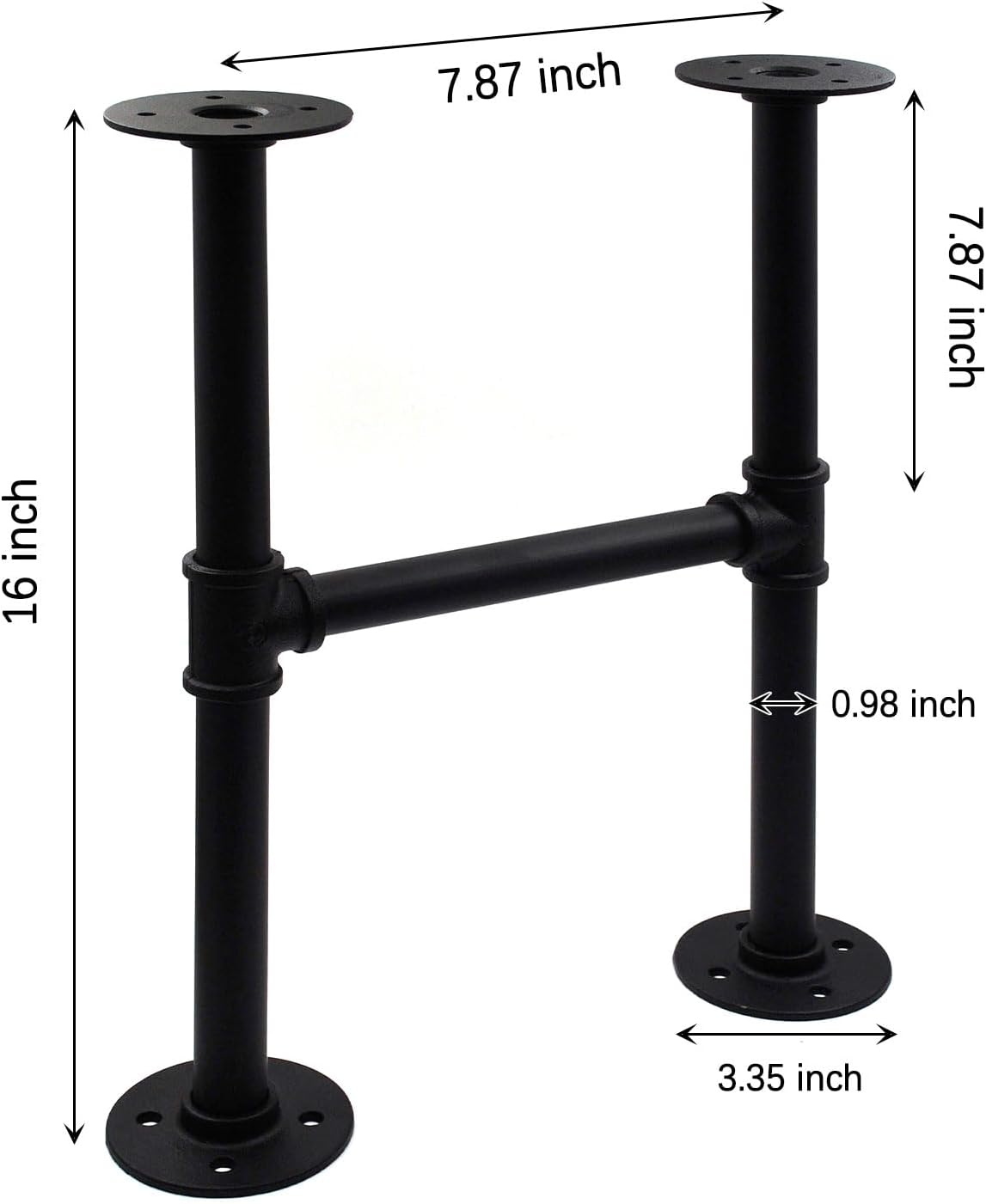 16 Inch Industrial Pipe Table Leg Set, Iron Base Legs for Coffee Tables, Desks, NightstandVintage, Dark Grey Black Rough Pipes, 2pcs