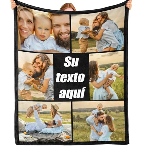 Bemaystar Manta Personalizada con Foto - Regalos Personalizados Manta Personalizada Regalo Personalizado Mujer, Hombres, Amigos, Parejas, Mamá y Papá Día del Padre Día de la Madre,6 Fotos