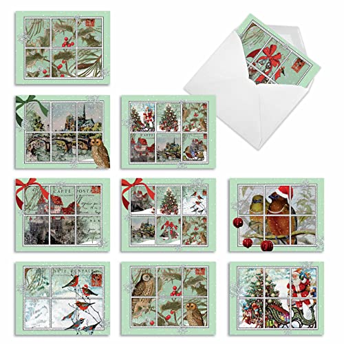 Carte de vœux Noël Merry Mail avec 10 assortiments de notes blanches M10013XB