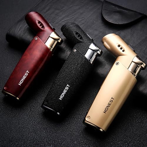 DLHONORV Jet Flame Cigar Lighter Butane Refillable Blow Torch Soft Flame Windproof for Outdoor Cigarette Gift (Excluding Butane) (Black)