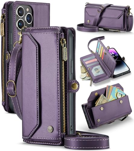 Coque iPhone 14 Pro Max violette avec sangle pour vos sorties