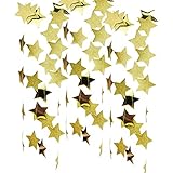 Wcaro Glitter Gold Sparkle Twikle Star Paper Garland for Wedding Birthday Party Baby Shower Holiday Decoration Table Wall Ceiling Decor (4 inch in Diameter, 6.6 Feet,Pack of 2, FUS-5)
