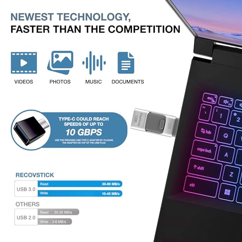 Flash Drive Phoxfer RecovStick Flash Drive 64 GB para iPhone, telefone Android, PC, MAC, iPad Expans