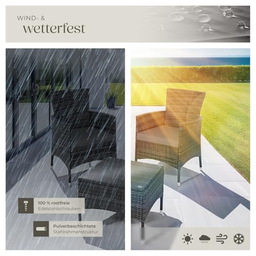 tectake® Poly Rattan Möbel Gartenset mit Wechselbezügen, 2 Stühle und Tisch mit Glasplatte… – Ansicht 7