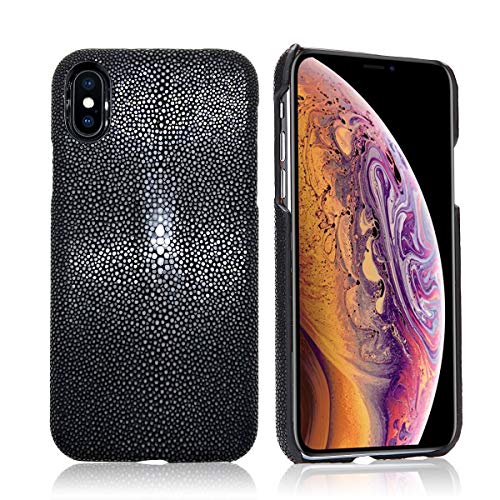 Luxury Case for iPhone X Hand Made from Genuine Stingray Fish Skin Bumper Case for iPhone X (Stingray Edition - Gentlemen Black)