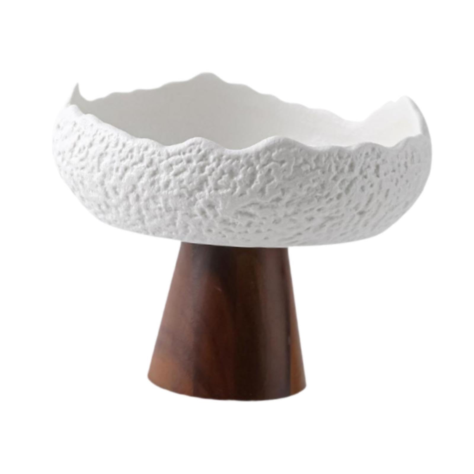 Colcolo Placa de Ensalada de cerámica Plato Aperitivo Irregular Elegante Elegante servición Japonesa tazón Base de Madera para la Cocina de Restaurante, Blanco