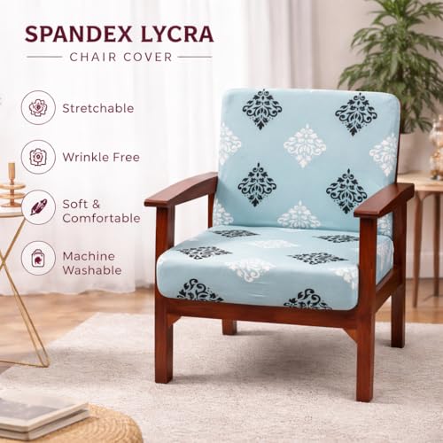 Image of STITCHNEST 'Contour Fit Series' Stretchable Printed Wooden Sofa Cover (Pack of 2) - Elastic Wooden Chair Cover | Wooden Sofa Seat Cover | Size - 20-21 x 20-21 x 3-5 in