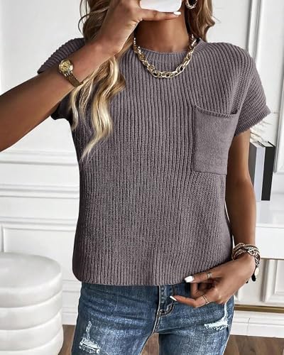 Image of KIRUNDO Summer Fall Short Sleeve Sweater for Women 2026 Casual Sweater Vest Cotton Knit Pullover Tank Tops Fashion Clothing