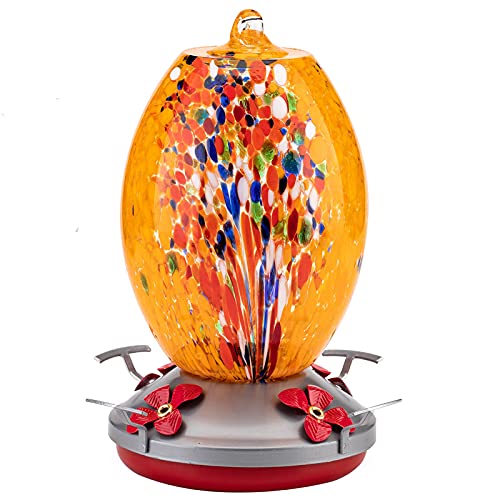 Glass Hummingbird Feeders for Outdoors, Garden Attract Hummingbird , 25 Fluid Ounces Hummingbird Nectar Capacity Include Hanging Wires and Moat Hook (Orange)
