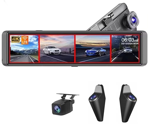 EKLEVA 11.26 Inch Mirror Dash Cam, 4K Ultra HD, 4 Channel