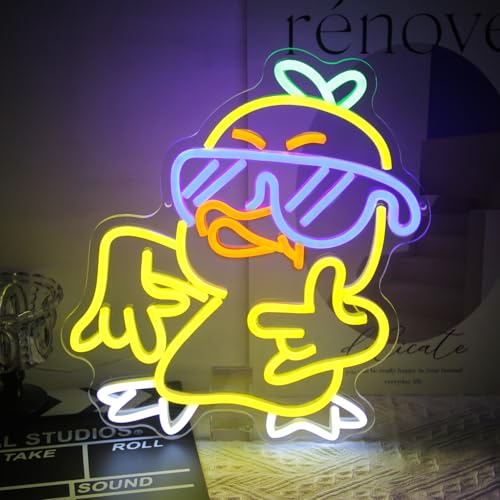 Image of Duck with Glasses Neon Sign I Love You Gesture LED Light for Bedroom Decor