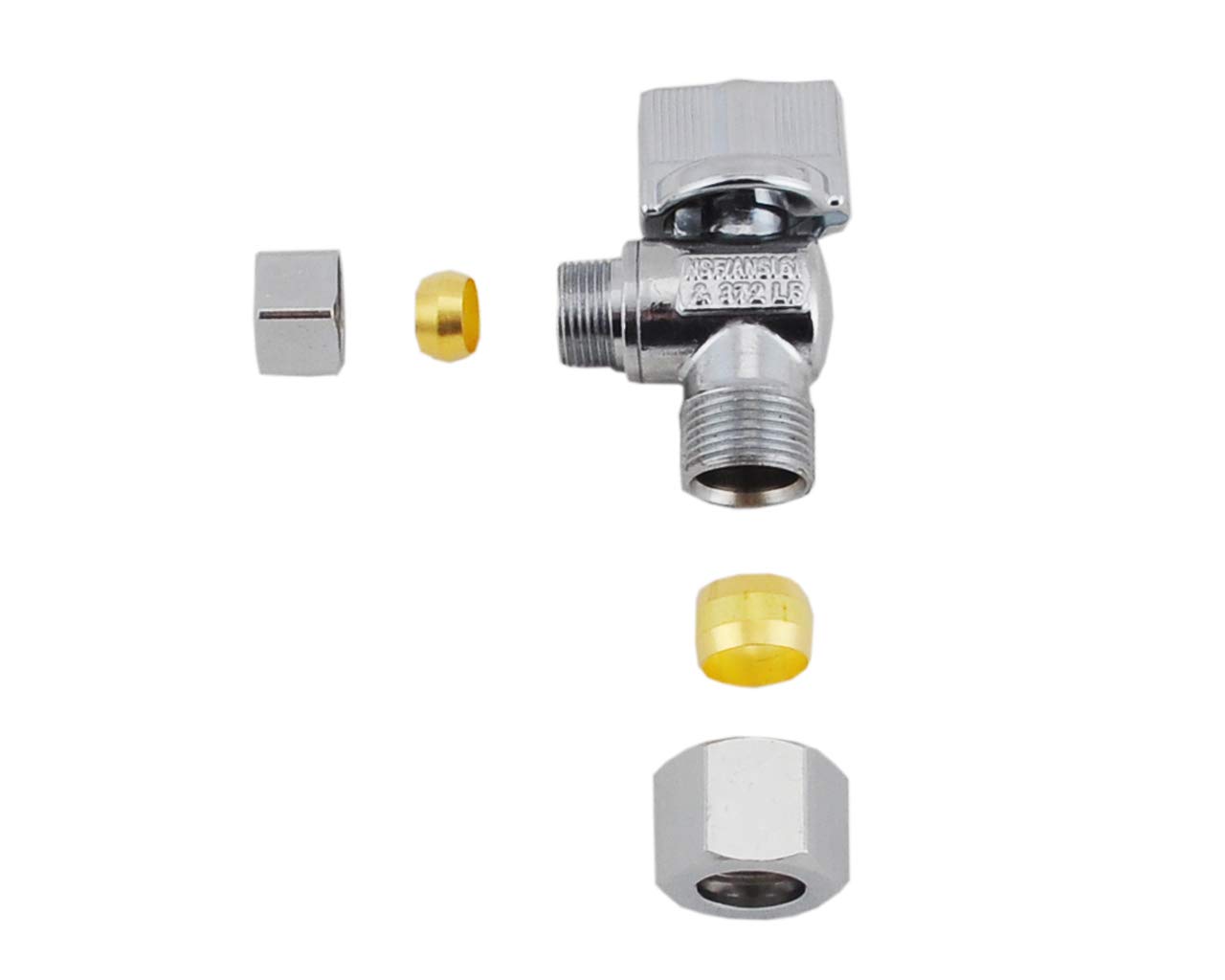 Válvula de parada de ángulo de 1/2 "OD x 3/8" OD, latón sin plomo chapado en cromo apagado suministro de agua para instalación de grifo o inodoro, marca LD (paquete de 4)