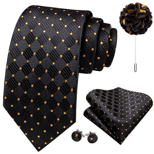 Image of Barry.Wang Plaid Ties Checkered Mens Silk Necktie Handkerchief Cufflinks