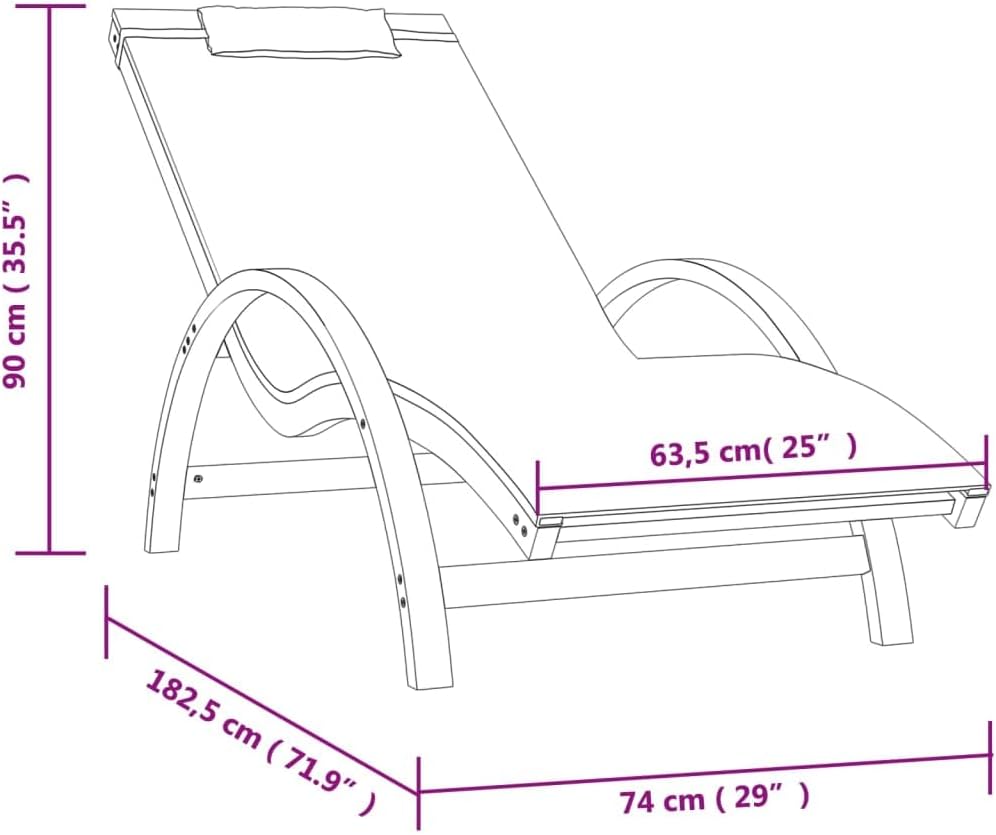 Sun Lounger with Pillow White,Lawn Lounger,Gardens Furniture,Lounge Loungers,Pool Loungers,Deck Lounger,Party Chair,Napping Loungers,for Lawn,Backyard,Garden, Balcony,Textilene and Solid Wood Poplar