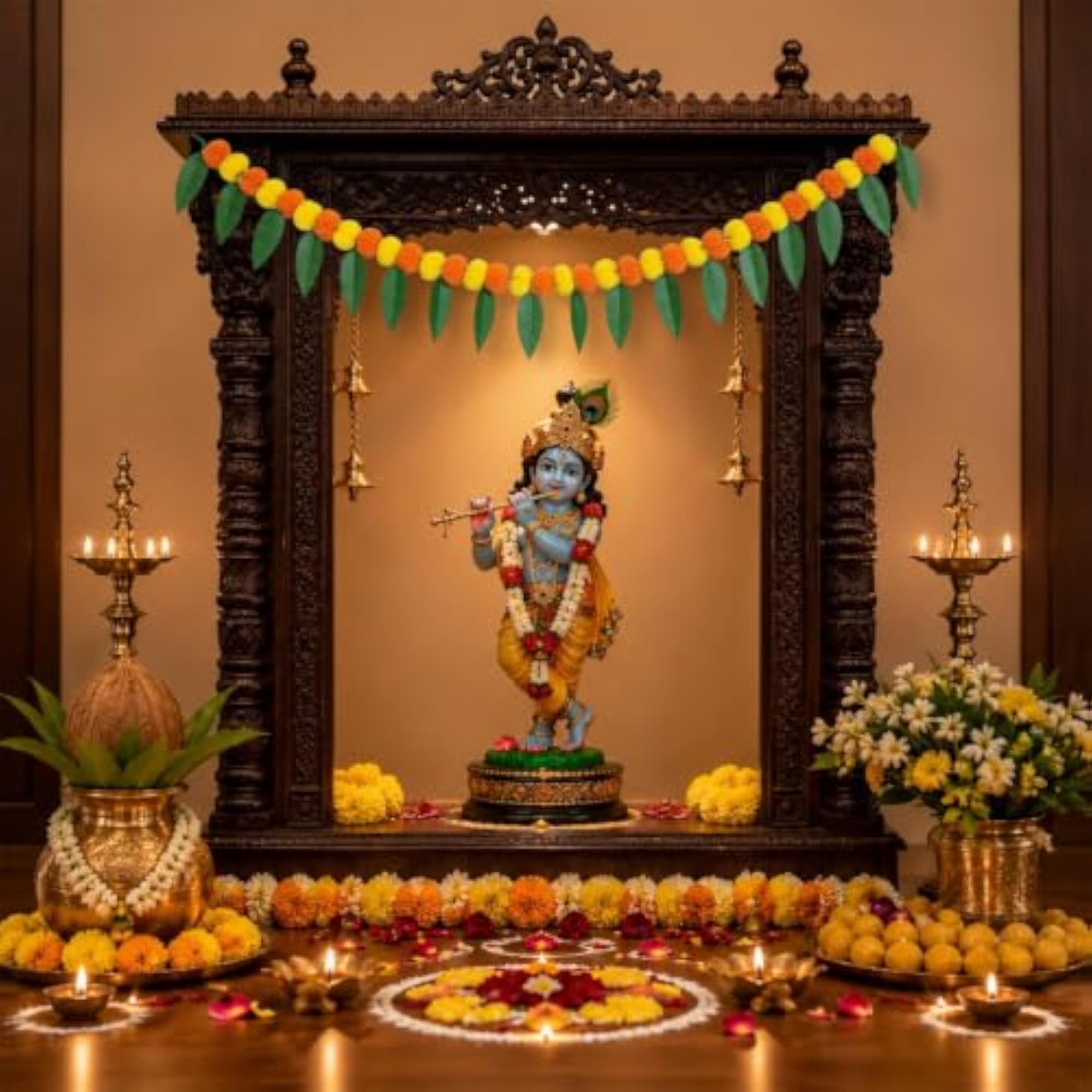 Traditional Mango Leaf Marigold Toran for Festive Decoration