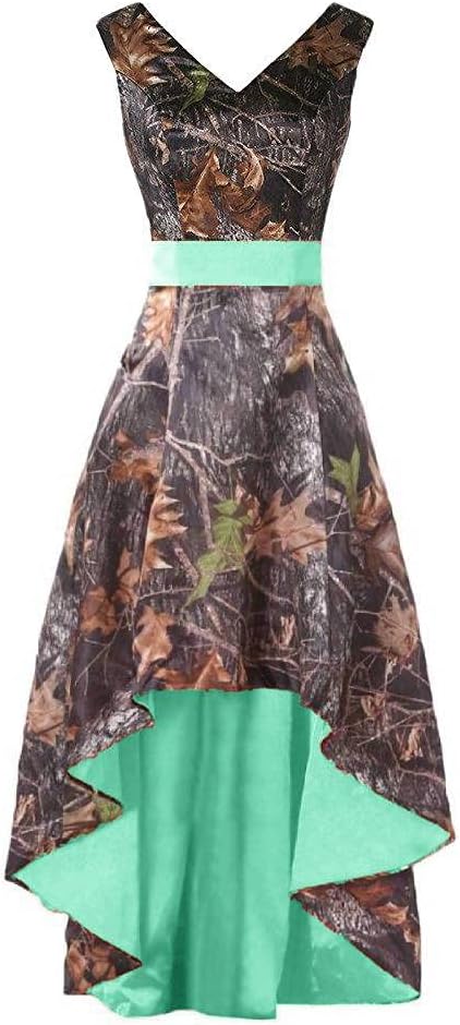 DINGZANCAMO High Low Camo Mother of The Birde Dress Bridesmaid Gown V Neck