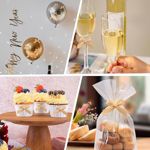 50Pcs Mini Ribbon Bows, Fabric Satin Mini Bows, Small Bows for Crafts DIY, Gift Wrapping, Wedding, Birthday, Party Decorations and Accessories (Champagne Gold) - Image 5