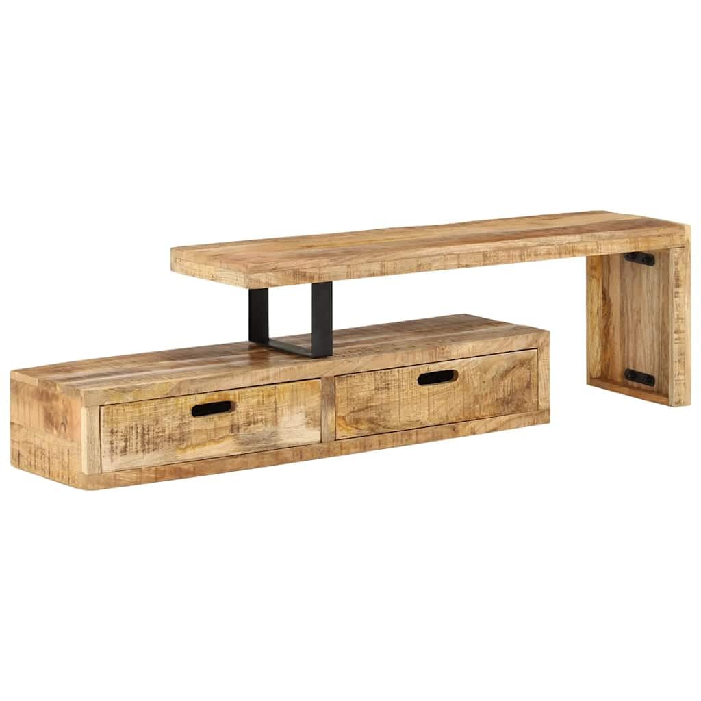 Stojak pod telewizor z litego drewna mango z miejscem do przechowywania, 118-200 x 30 x 40 cm, szafka pod telewizor do salonu, szafka z półką, regałem i kanałem kablowym, kredens do kina