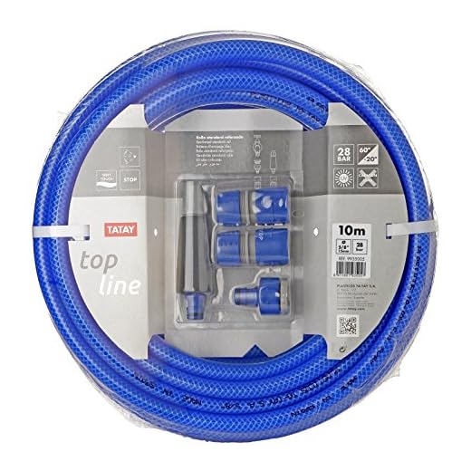 Tatay Kit Manguera de jardineria Azul, en Rollo de 10 m, Reforzada, Libre de cadmio y BpA, y Equipada con Kit Completo de riego, Soft-Touch y con propiedas Anti-UVA Uso Regular