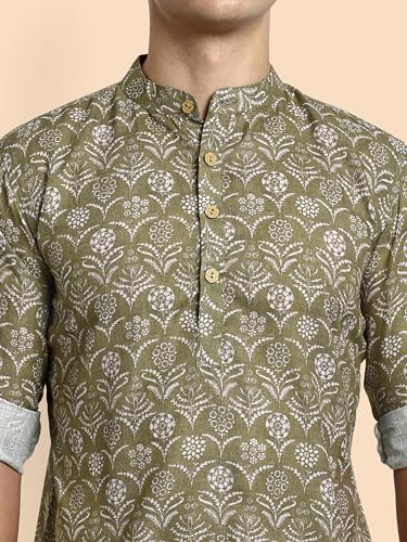 Image of Vardha Men's Cotton Printed Short Kurta with Comfortable Fit and Simple Style and Regular Look | Kurta for Men